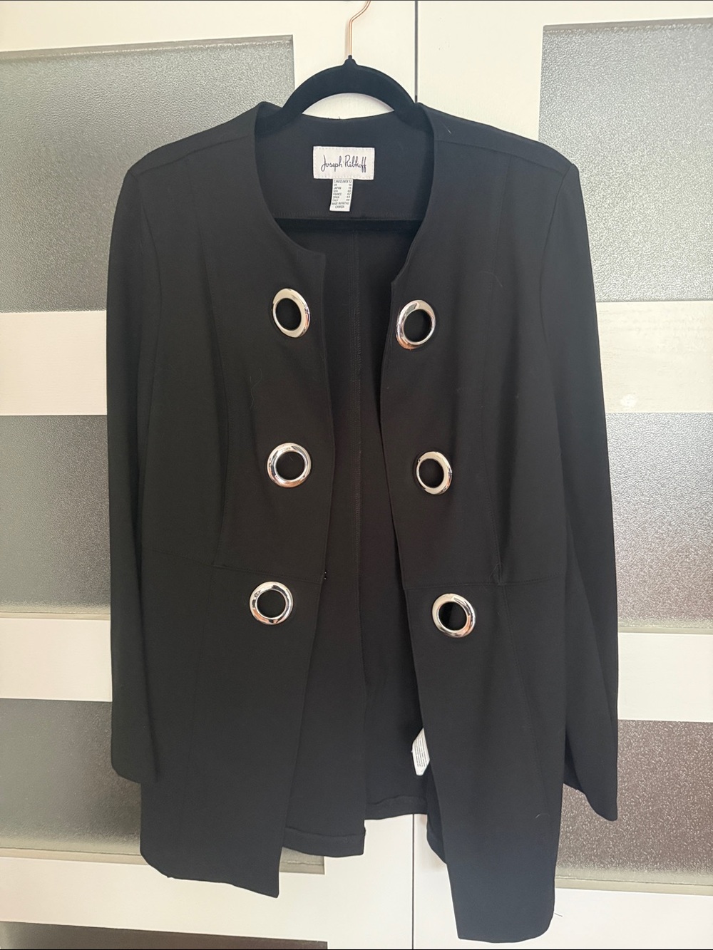 Joseph Ribkoff Black Open-Front Jacket with Silver Grommets